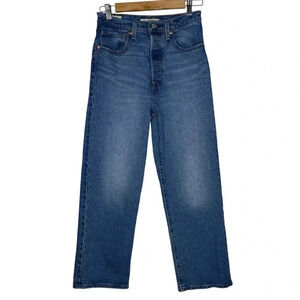 Levi’s Ribcage Straight Leg Ankle Crop Denim Blue Button Fly Jeans Size 27